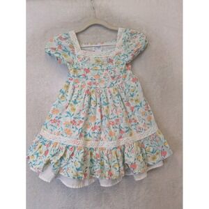 Etta Vee Floral Dress Girl's Size 5 Multicolor Lace Trim Tiered Cottagecore